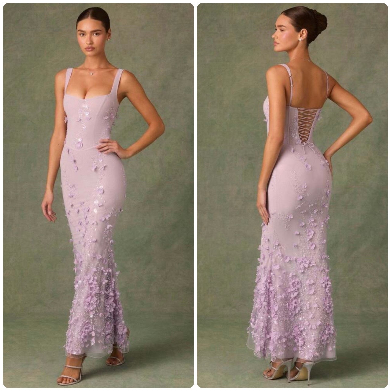 Oh Polly Embellished Fishtail Corset Gown Maxi Dress In Lilac Size 12 New